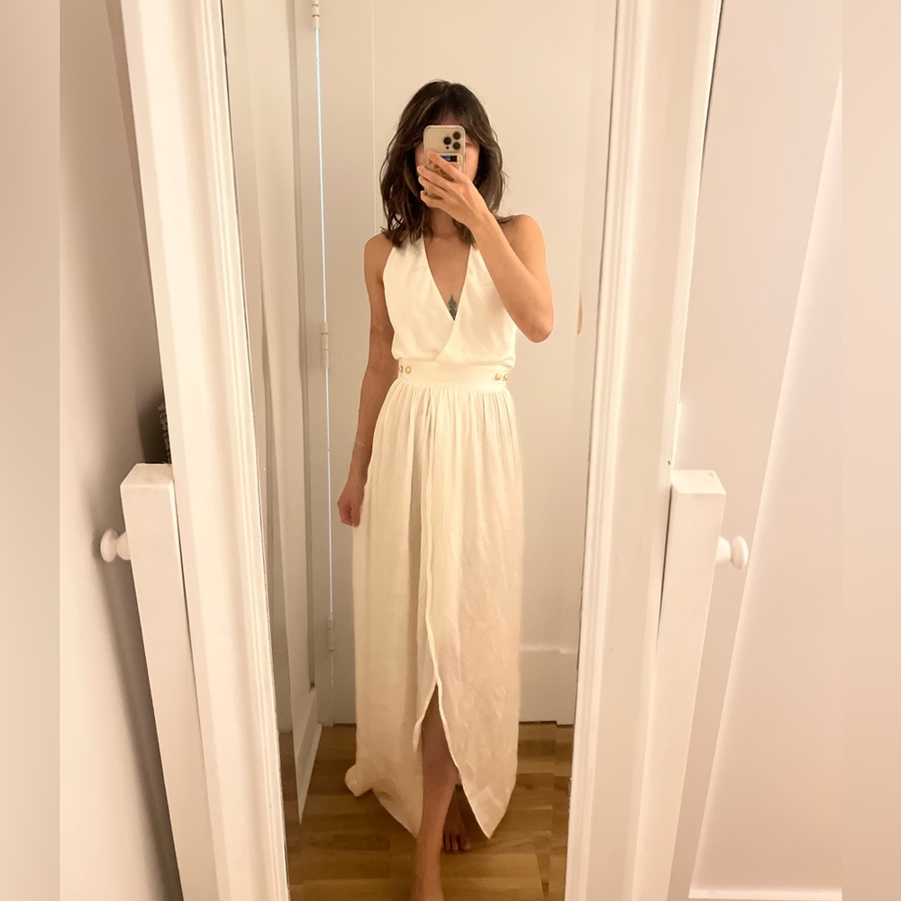 NWT Balmain silk halter backless white maxi dress